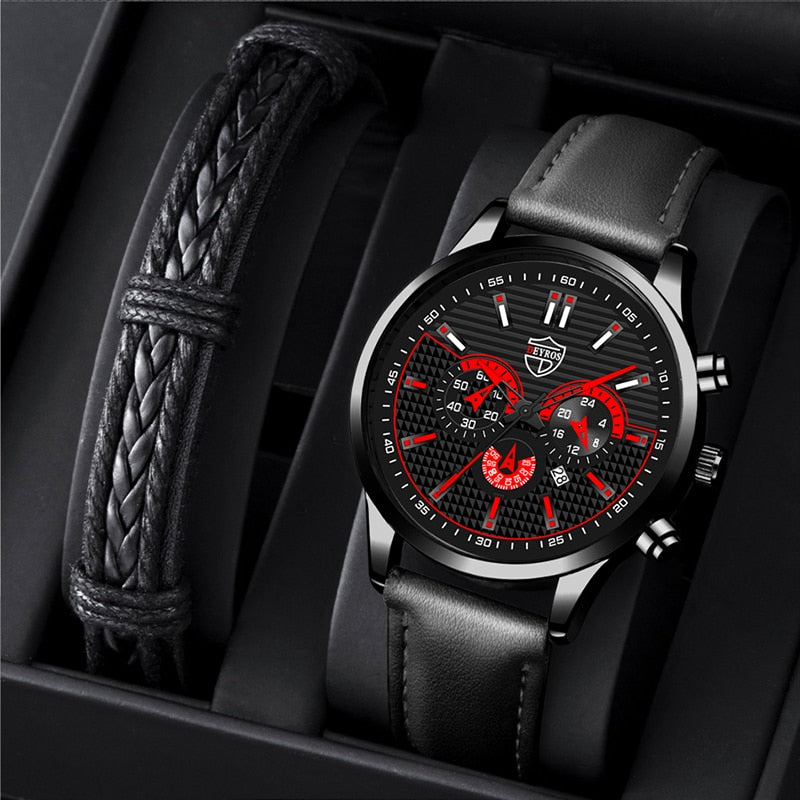 2022 reloj hombre Top Mens Business Leather Quartz Wristwatch Luxury Fashion Men Watches Calendar Date Bracelet Strap